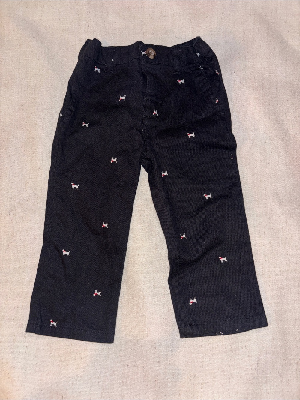 crown & ivy Black Cotton Pants with Tiny Dog Embroidery